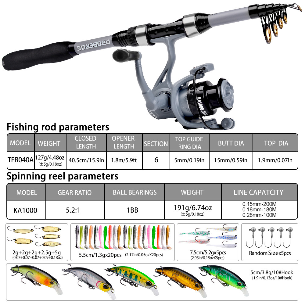 휴대용 텔레스코픽 낚싯대와 릴 콤보 키트 (루어, 훅, - Freshwater Line 리뷰 및 가격