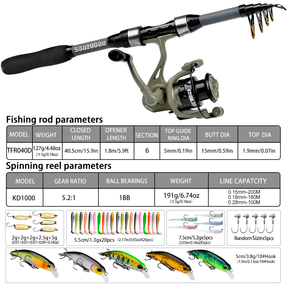 휴대용 텔레스코픽 낚싯대와 릴 콤보 키트 (루어, 훅, - Freshwater Line 리뷰 및 가격